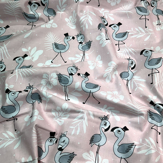 Cotton fabric, by the meter. Flamingos on the Pink