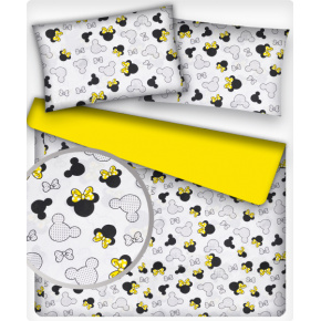 Tissu coton au métre imprimé Miky et cocardes jaune