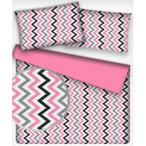 Tissu coton au métre couleur blanche zigzag multi rose