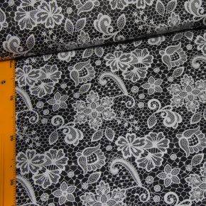 Tissu coton au métre imprimé Ornament noir
