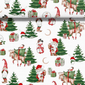 Tissus en coton de Noël au mètre, 160 cm motif Bonhomme de Neige blanche