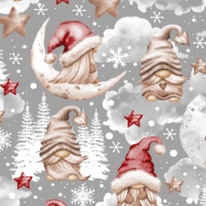 Tissus en coton de Noël au mètre, 160 cm motif Gnome gris