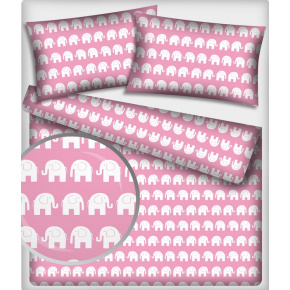 Tissu coton au métre imprimé Eléphants couleur rose    