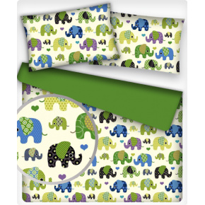 Tissu coton au métre imprimé Eléphants couleur vert