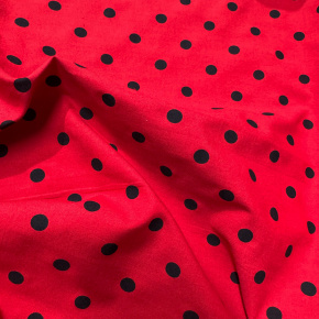 Tissu coton au métre couleur rouge pois Noir 7 mm