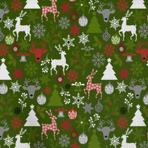 Tissus en coton de Noël au mètre, 160 cm motif MIX verte