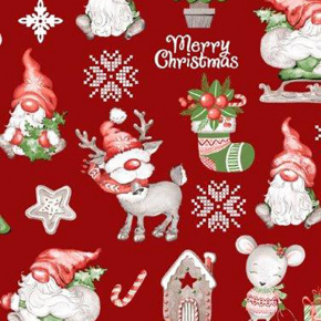 Tissus en coton de Noël au mètre, 160 cm motif Rudolf rouge