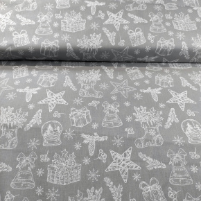 Tissus en coton de Noël au mètre, 160 cm motif scandinave 1440 gris